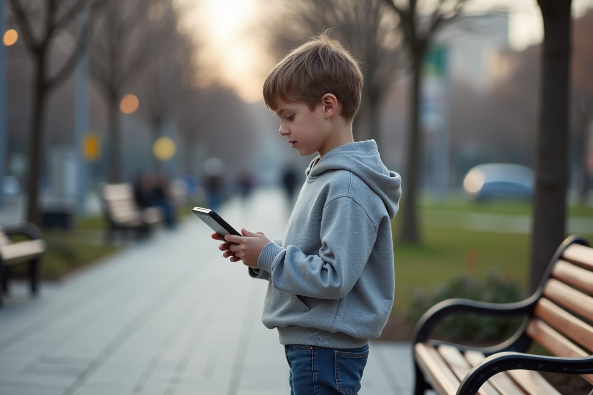 Adolescent avec tablette dans un parc urbain