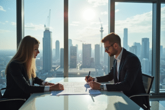 Architecte et urbaniste examinant des plans dans un bureau moderne