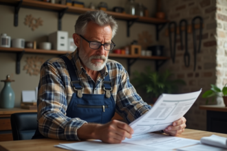 Artisan homme examinant des factures dans son bureau