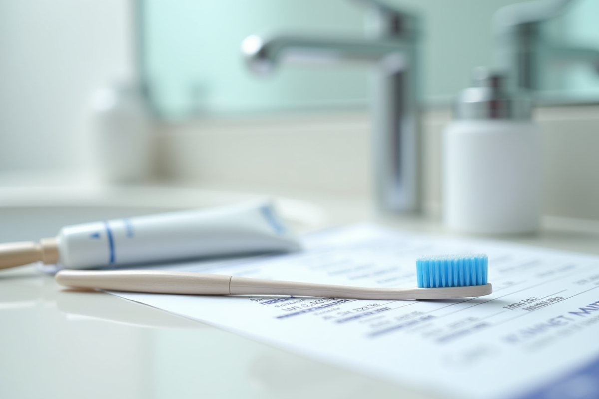 Brosse à dents et dentifrice blanchissant sur un comptoir