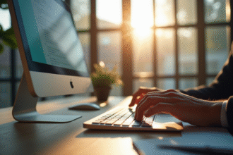 Espace de bureau moderne à Dijon avec personne utilisant webmail