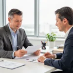 Cadre en réunion de travail dans un bureau lumineux