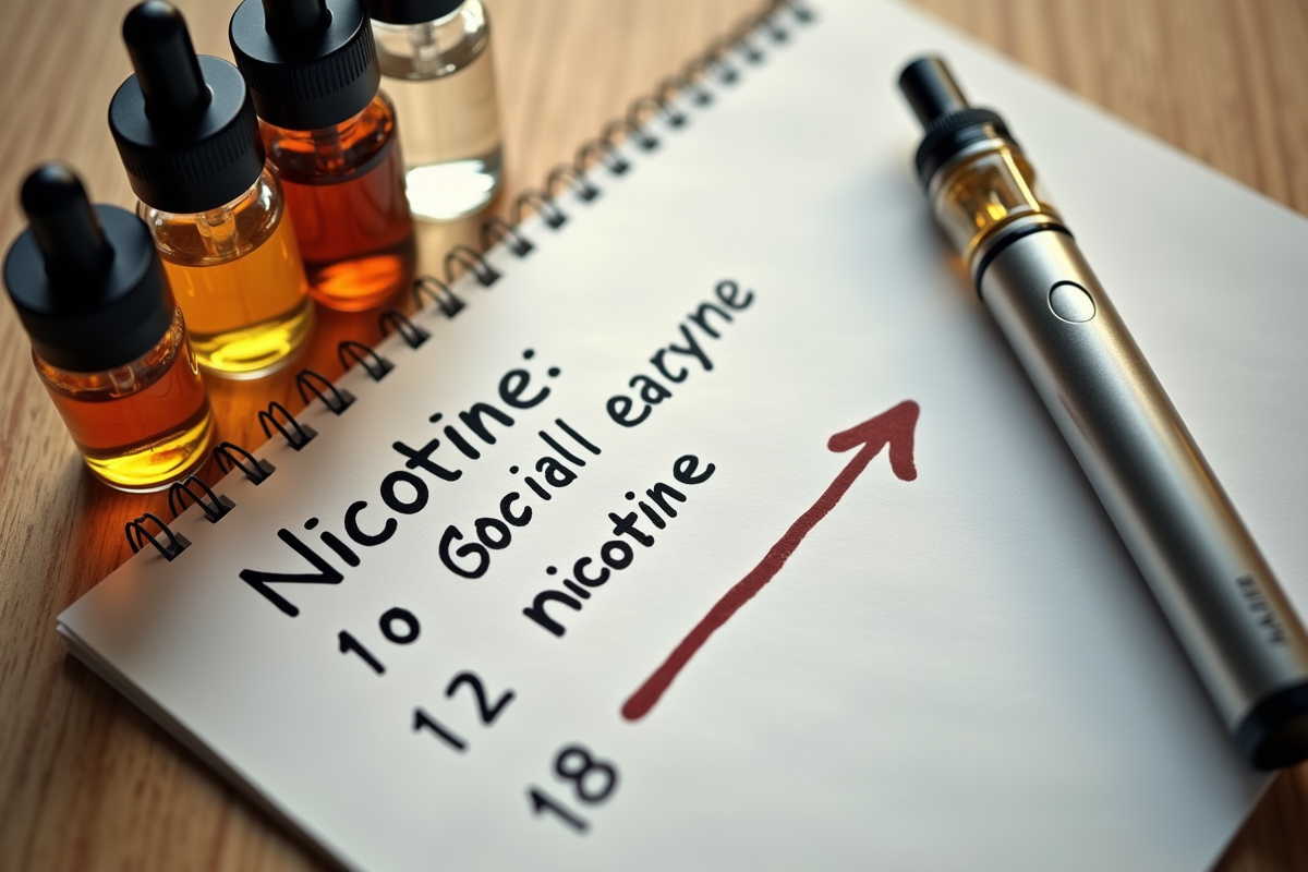 Calendrier avec dates marquées et e-cigarette avec bouteilles d