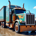 Camion utilitaire 38 tonnes stationne au depot avec surfaces brillantes