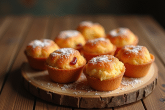 Cannelés au chorizo fraîchement cuits sur une table en bois