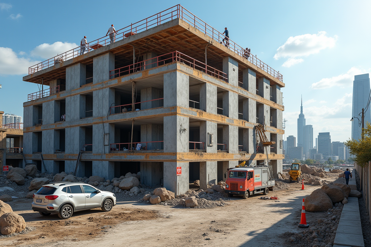 Chantier de transformation d un immeuble résidentiel en espace commercial