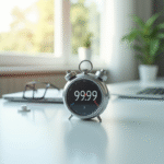 Chronometre digital affichant 999 secondes sur une table blanche