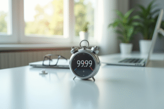 Chronometre digital affichant 999 secondes sur une table blanche
