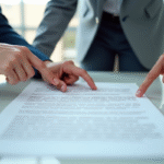 Professionnel et client examinant un contrat au bureau
