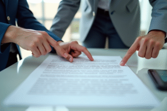 Professionnel et client examinant un contrat au bureau