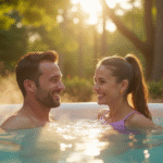 Couple souriant profitant d'un extérieur printanier luxueux