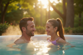 Couple souriant profitant d'un extérieur printanier luxueux