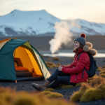 Jeune couple randonneurs devant un paysage géothermique en Islande
