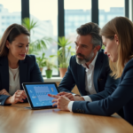 Groupe de professionnels analysant une blockchain en réunion