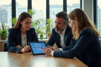 Groupe de professionnels analysant une blockchain en réunion