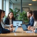 Groupe de professionnels en réunion dans un bureau moderne