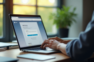 Espace de travail moderne avec un ordinateur portable et webmail