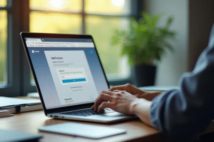Espace de travail moderne avec un ordinateur portable et webmail