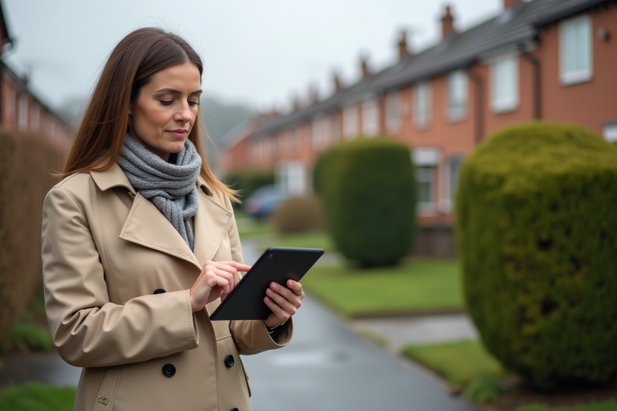 Experte en immobilier évaluant une maison extérieurement