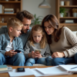 Famille moderne en tension dans un salon familial