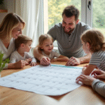 Famille moderne organisant la semaine à la cuisine