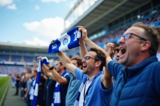 Supporters enthousiastes d'AJ Auxerre devant le stade