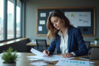 Femme d affaires en réunion dans un bureau moderne