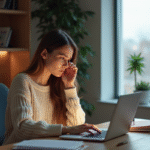 Femme au bureau à domicile avec ordinateur portable