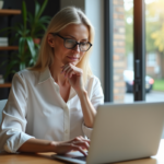 Femme d'âge moyen travaillant à son bureau à domicile