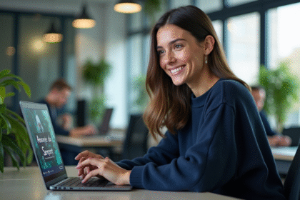 Femme concentrée sur son ordinateur dans un bureau moderne