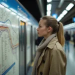 Jeune femme étudie une carte du métro parisien