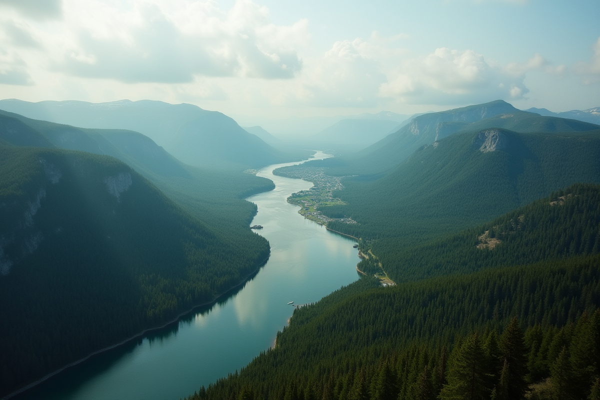 Vue aérienne des forêts denses et rivières à Terre-Neuve