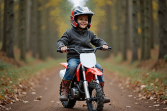 Garçon de 12 ans en motocross souriant dans la nature