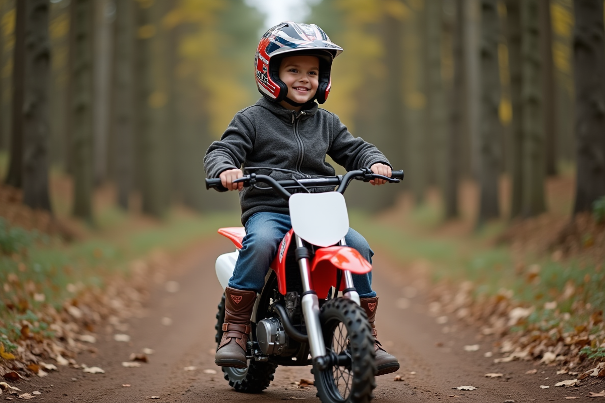Garçon de 12 ans en motocross souriant dans la nature