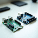 Gertduino et Arduino sur bureau blanc lumineux