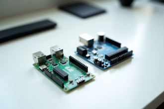 Gertduino et Arduino sur bureau blanc lumineux