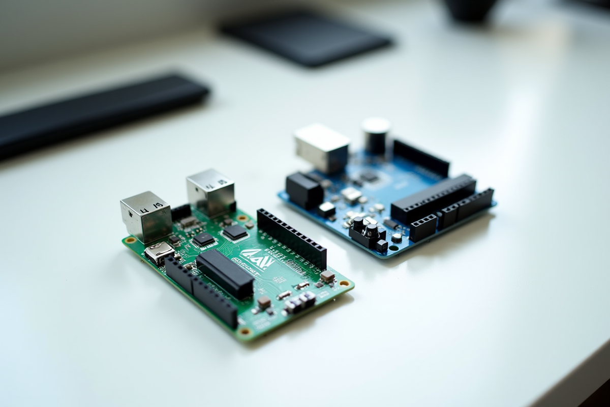 Gertduino et Arduino sur bureau blanc lumineux