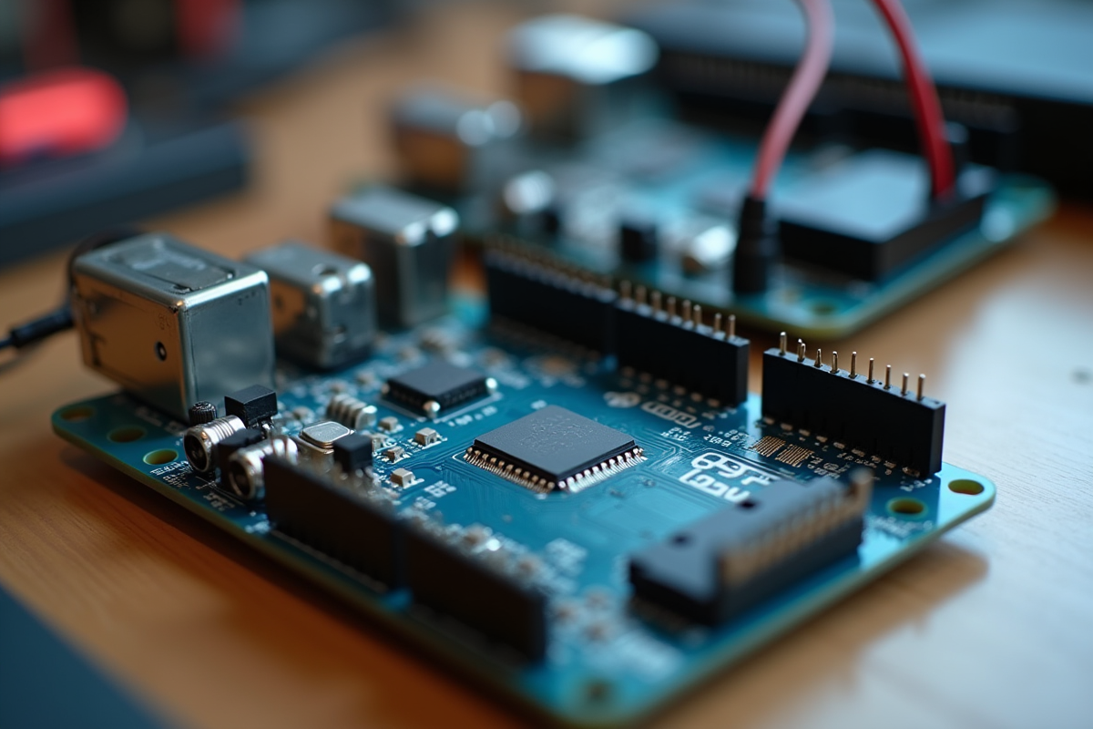 Gertduino connecté aux fils avec composants en gros plan