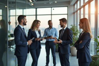 Groupe de professionnels divers dans un bureau moderne en France
