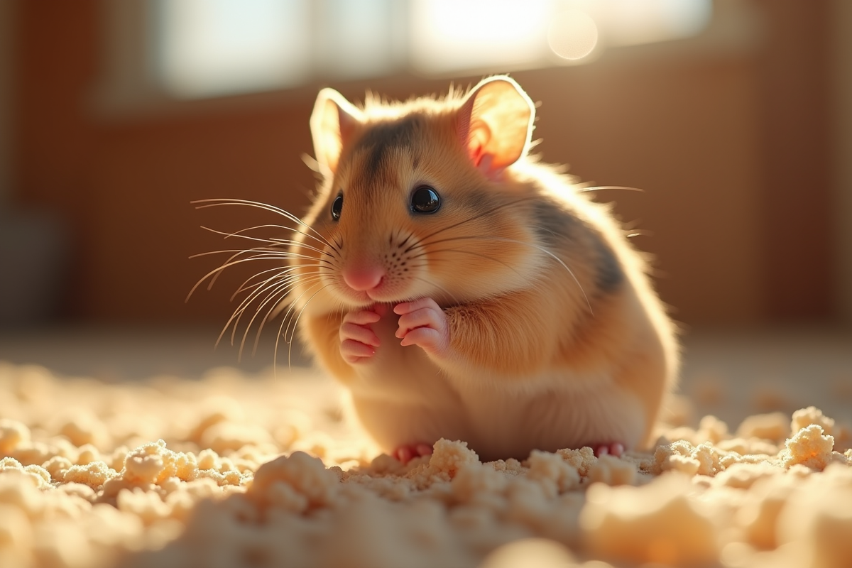 Un hamster se toilettant dans son enclos spacieux