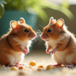 Deux hamsters syriens observant dans un enclos naturel