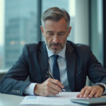 Homme d'affaires en costume dans un bureau moderne