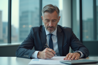 Homme d'affaires en costume dans un bureau moderne