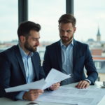 Homme d'affaires en costume dans un bureau parisien