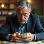 Homme d'âge moyen examinant des pièces de monnaie