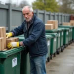 Homme d'âge moyen triant des cartons en extérieur
