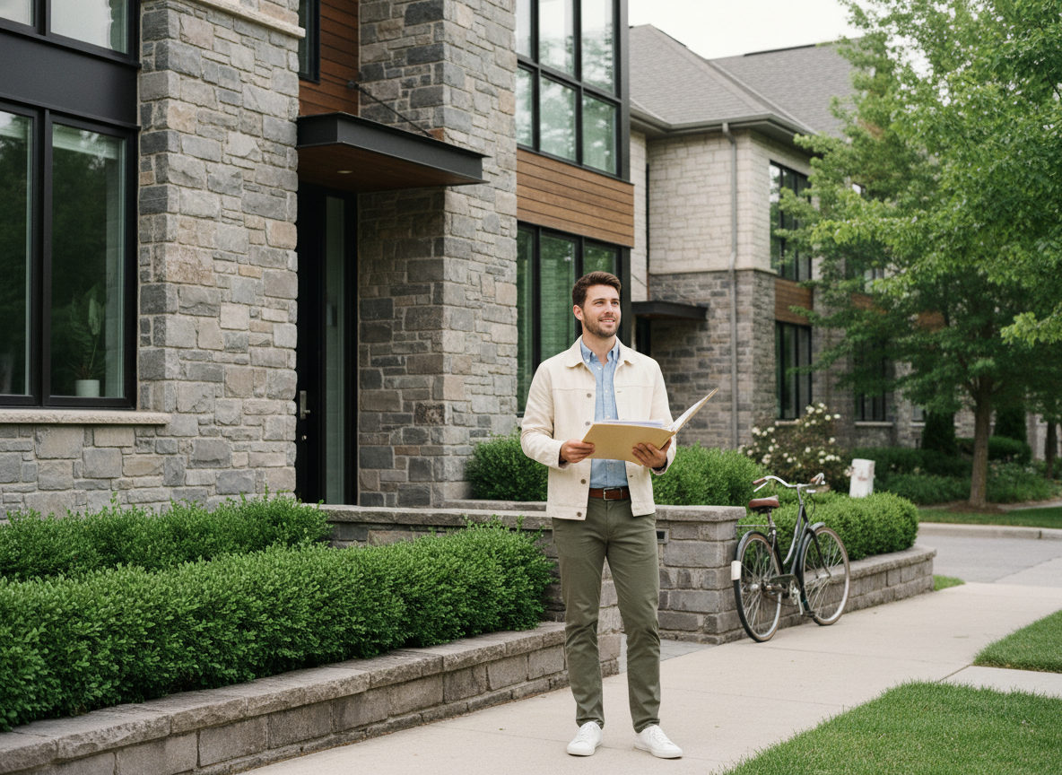 Jeune homme souriant avec dossier d