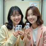 Deux jeunes femmes souriantes dans un photomaton coréen tendance
