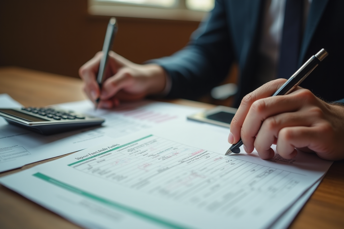 Mains examinant des documents officiels avec surlignages