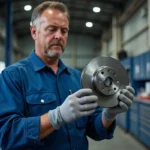 Mécanicien homme inspectant un disque de frein hautes performances